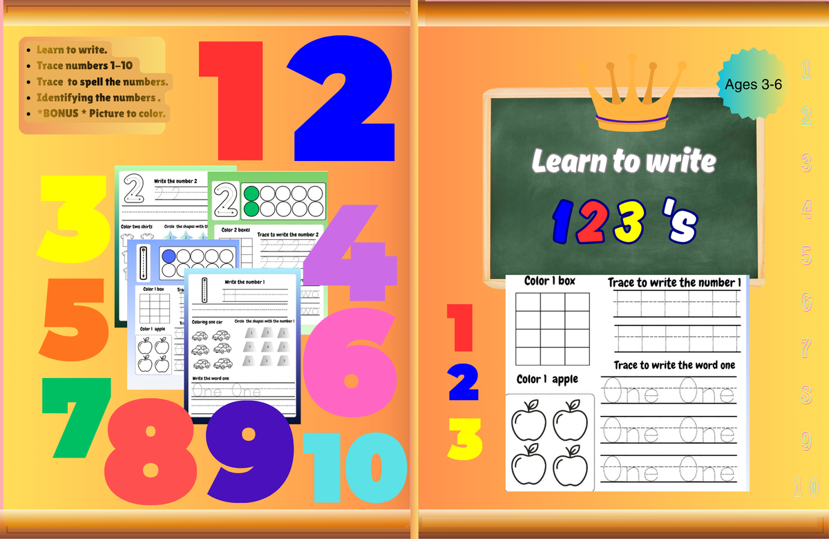 123 Number Tracing Worksheets for Kids |1- 10 Learn to Write Workbook | Printable PDF